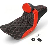 Eumti 2009-2023 Touring Seat One-piece Driver Passenger Seat w/Backrest | 2-Up Extended Reach Set Up Motorcycle Seats Red Diamond Stitching for Harley Touring Road King Electra/Street/Road Glide