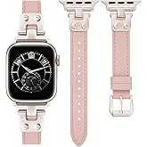Minyee Slim Leather Band Compatible with Apple Watch Bands 38/40/41/42/44/45/46/49mm Women, Dressy Thin Soft Leather Strap with Tapered Metal Buckle for iWatch Series 11 10 9 8 7 6 5 4 SE/Ultra 3 2 1