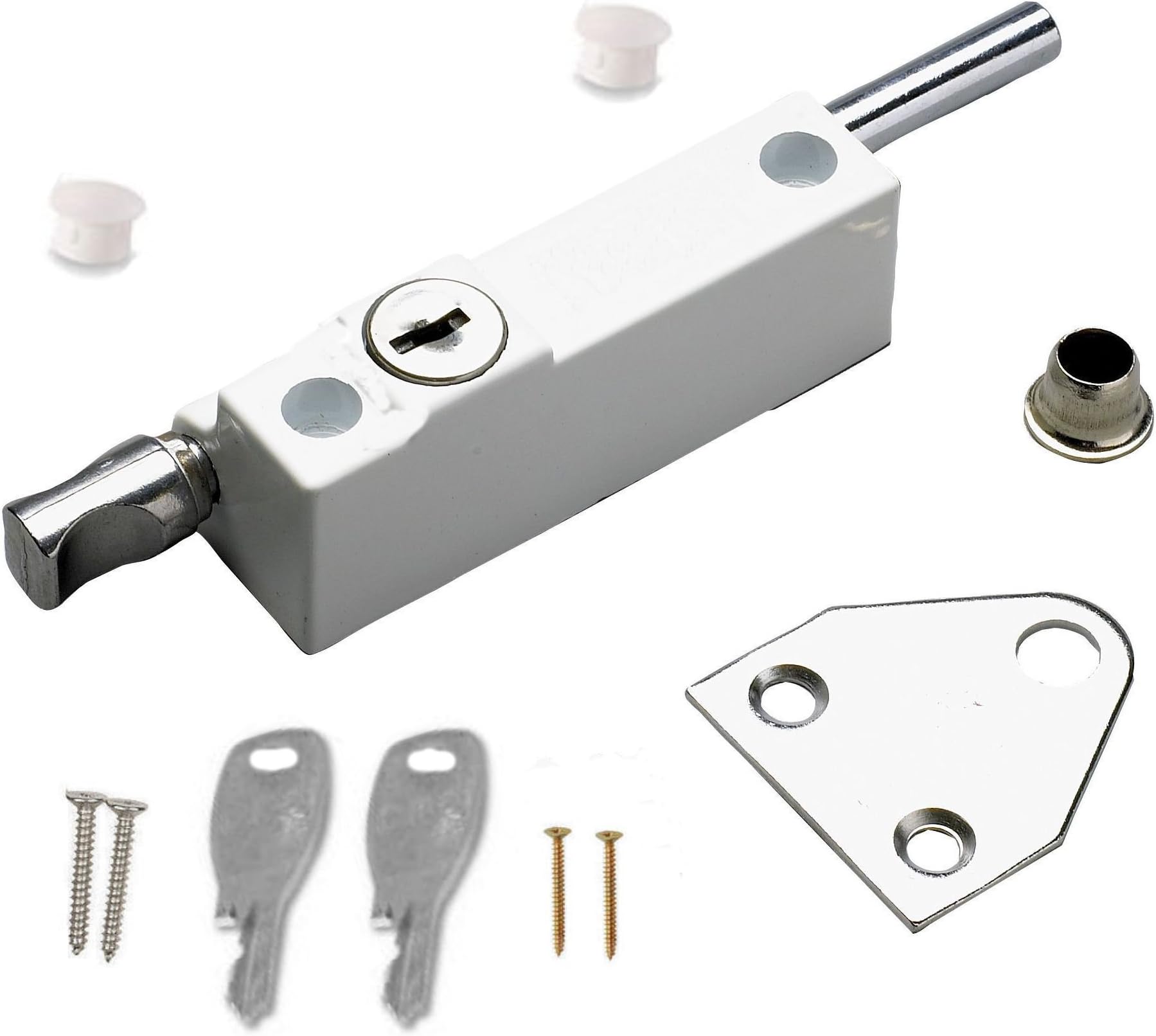 Locking Door Bolt White Patio Door/Window Lock for UPVC Or Wooden Doors +2 Keys