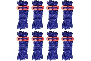 Smithok 8 Pack 4mm Guy Lines Ultralight Tent Cords with Aluminum Adjuster Tensioner Outdoor Camping Guylines Ropes for Tent Tarp,Climbing,Hiking Backpacking (Blue)