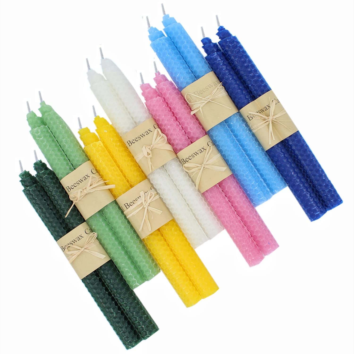 XIANGZHU Set of 14 Colorful Beeswax Taper Candles, 9 Inch Tapered Candles Ideal as Dinner Candles - Smokeless and Unscented Taper Candles LoWedding,Dinner, Home Décor
