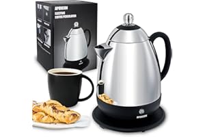 APOXCON Electric Coffee Percolator Stainless Steel Coffee Maker with Clear Brew Progress Knob and No-Drip Spout Auto Keep Warm & Cordless Serving Coffee pot with On/OFF Switch Fast Brew (10 Cup)