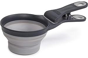 Dexas Pets Collapsible KlipScoop Collapsible Dry Dog Food Scoop and Dog Food Bag Clip, 1 Cup Capacity, Light Gray (PW660432429)
