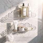Goklmn 2 Pack Acrylic Shower Caddy No Drilling Adhesive Shower Shelves with 4 Removable Hooks Wall Mounted Bathroom Shower Organizers Shower Caddy for Bathroom Kitchen