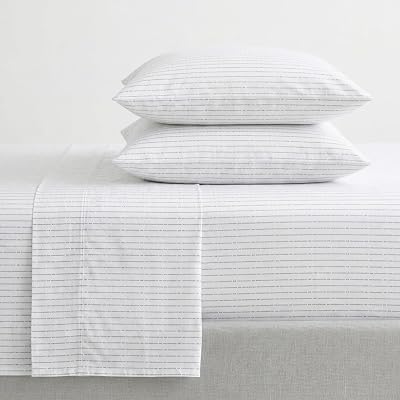 - Juego de sábanas Individuales, Juego de Ropa de Cama de percal de algodón, crujiente y Fresco, Ligero y Transpirable (línea boya Gris, Individual)