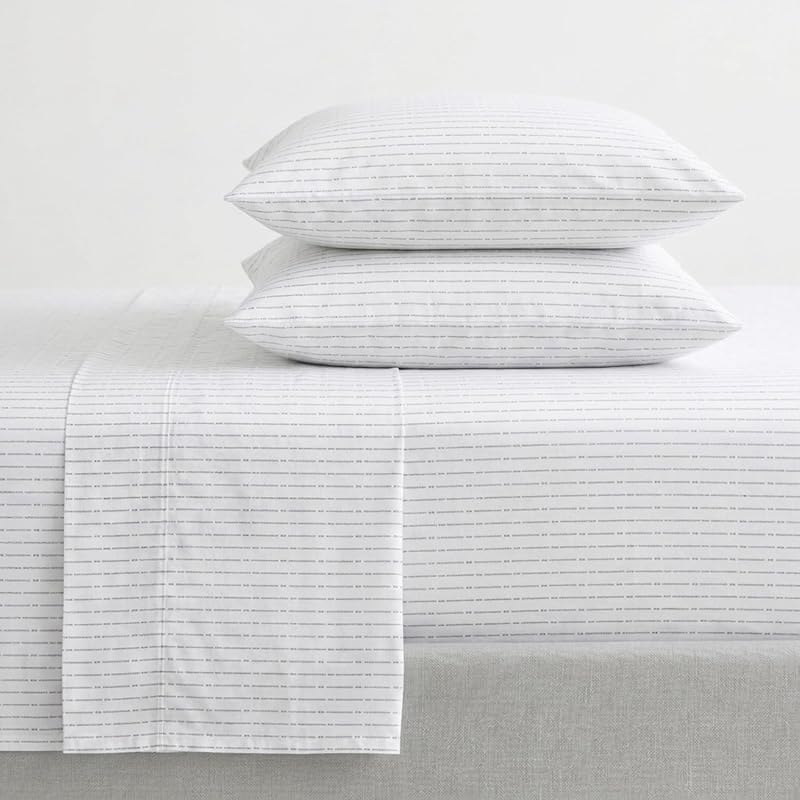 - Juego de sábanas Individuales, Juego de Ropa de Cama de percal de algodón, crujiente y Fresco, Ligero y Transpirable (línea boya Gris, Individual)