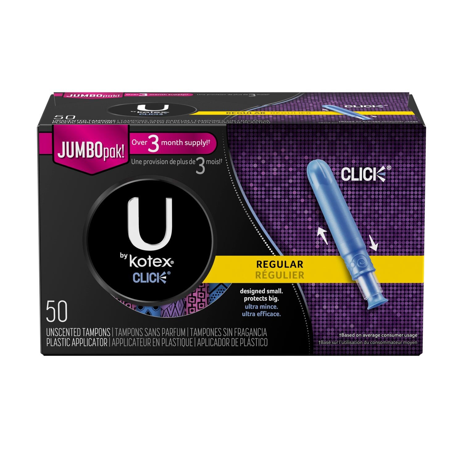 Kotex Click Tampons, Regular Absorbency, 50 Count - 6 Pack