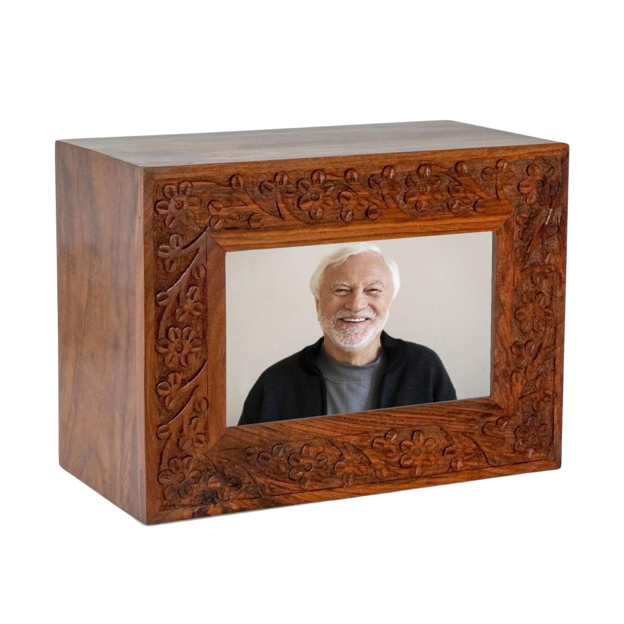 Rosewood Engraved Cremation Urn – Large Wooden Funeral Box for Adult Human Ashes 250 cu in | Handcrafted Memorial Urn with Secure Screw Base – Brown ( Natural )