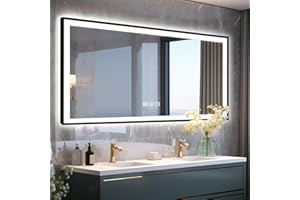 Megatex 72x36 Lighted Mirrors for Bathroom Wall, Modern Rectangle Matte Black Mirror, Tempered Glass，Double Lights, 3 Colors Dimmable Temperature, IP54 Enhanced Anti-Fog, Memory (Horizontal/Vertical)