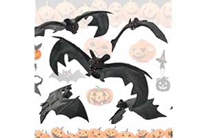 ALTALSBY Halloween Hanging Bats Decorations, 5 Pcs Creepy Flying Rubber Bats Decor for Outdoor & Indoor, Realistic Looking Spooky Bats for Halloween Party Supplies Prank Toy Haunted House Decoration