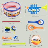 deAO Musical Instruments Toy Drum Set Trumpet Flute Harmonica Kids Beginners view 8