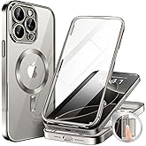 BERFY for iPhone 16 Pro Case, Compatible with MagSafe, Built-in 9H Tempered Screen Protector and Camera Protection, Full Body Shockproof Plating Phone Case for 16 Pro 6.3", Titanium Grey