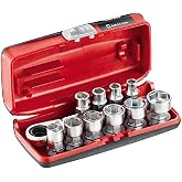 USAG U06100001-610 1/4" EFK - Assortment with short hexagonal sockets and reversible ratchet in bimaterial box (11 pcs.)