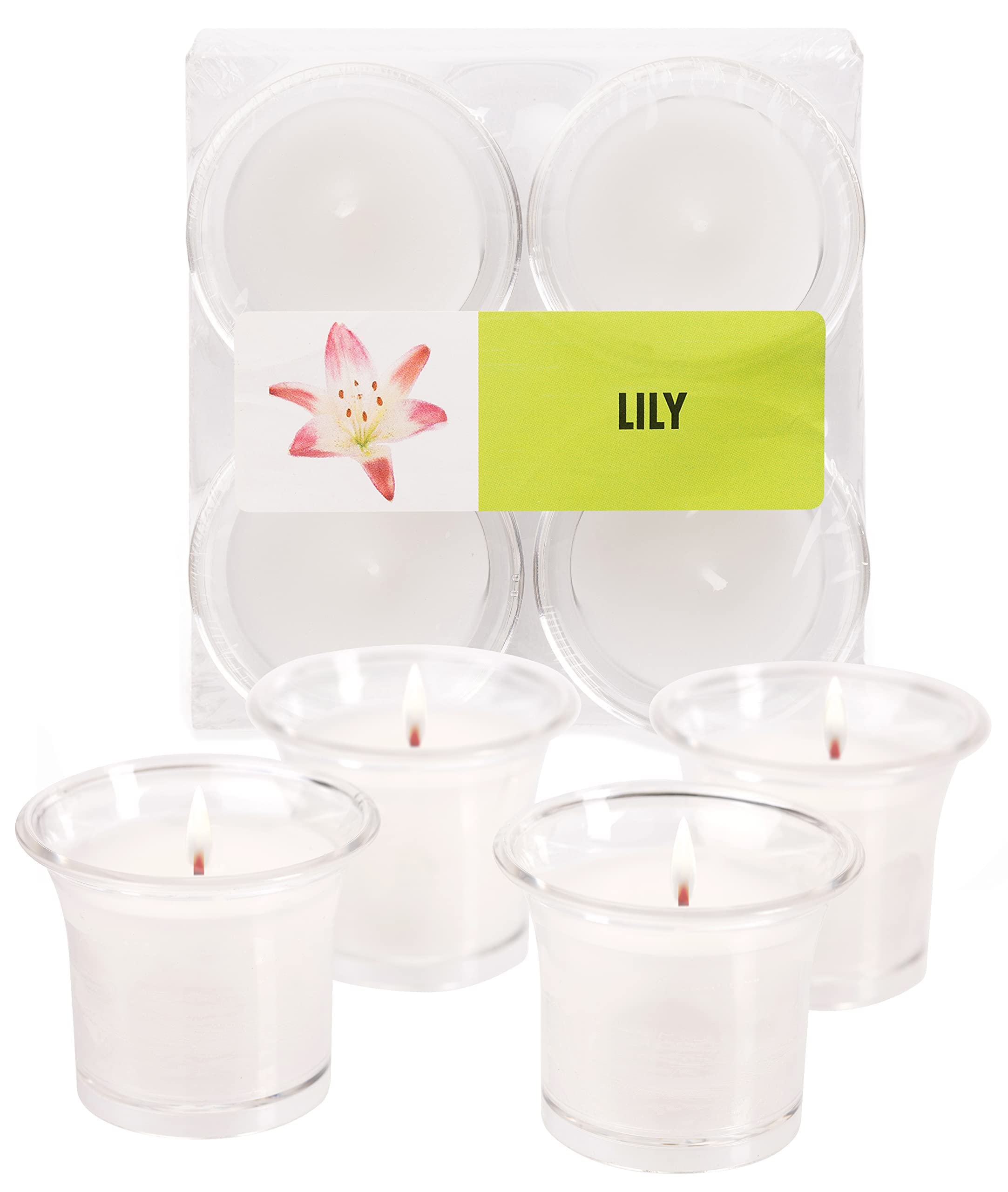 Hyoola Clear Cup Scented Votive Candles - Lily Votive Candles Scented - 12 Hour Burn Time - 4 Pack - European Made