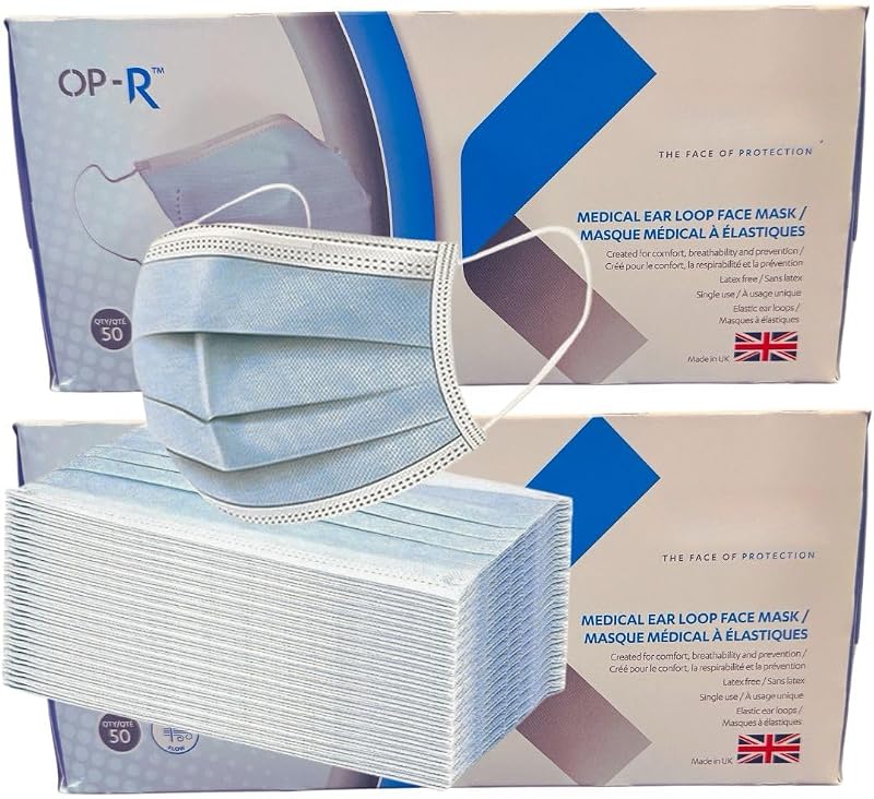 Ruiyang 100 Blue 3 Ply Face Masks Breathable Triple Layer Mouth Cover Elastic