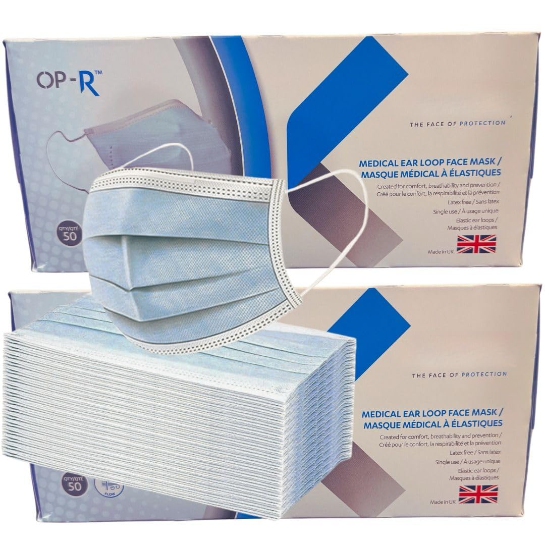 Disposable 100 Blue Face Masks Protective 3 Ply Breathable Triple Layer Mouth Cover with Elastic Earloops (Pack 100)