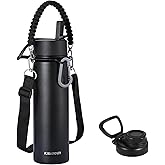 KXIAOCHEN Insulated Water Bottle, Stainless Steel Water Bottle, 2 Lids (Straw and Handle Lid),Wide Mouth Metal Water Bottles Keep Hot and Cold, Double Walled, Thermo Mug, Metal Canteen