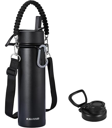 Farsea Isolierte Edelstahl-Wasserflasche – 680 Ml, Mit Silikonstiefel, Paracord-Griff & 2 Deckeln (Strohhalm & Ausguss), BPA-frei