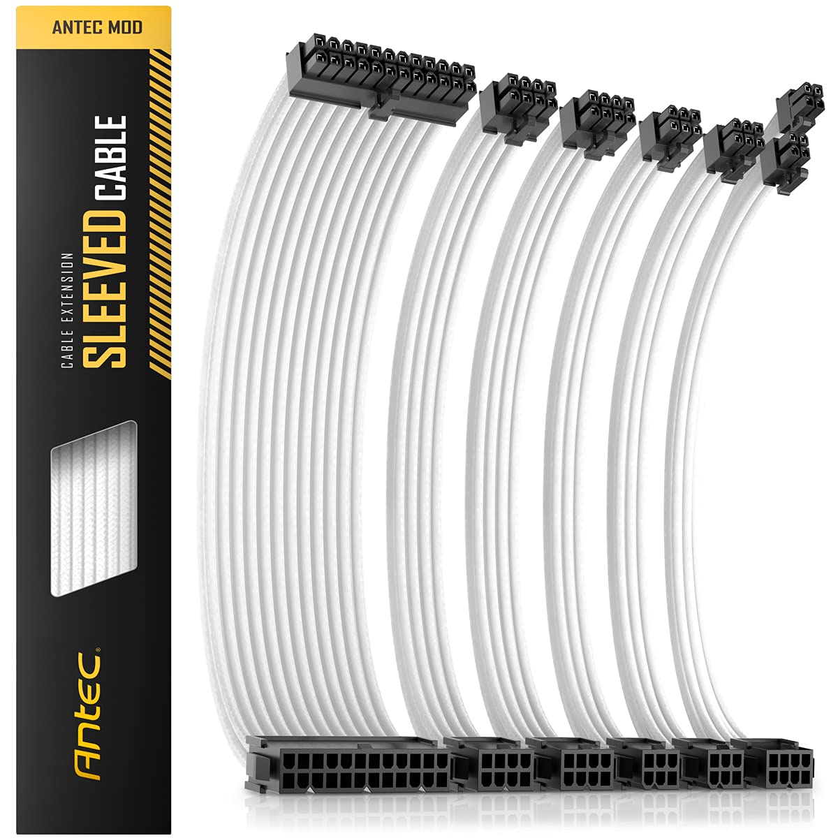 Antec Power Supply Sleeved Cable /24pin ATX /4+4pin EPS /8-pin PCI-E /6pin PCI-E PSU Extension Cable Kit 30cm Length with Combs, White (11.8inch/30cm)
