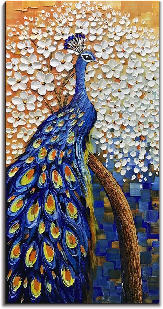 Paintings - Yotree Paintings, 24x48 Inch Paintings Peacock with Tree Oil Hand Painting Painting 3D Hand-Painted On Canvas Abstract Artwork Art Wood Inside Framed Hanging Wall Decoration Abstract Painting