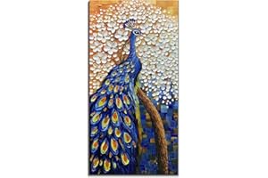 Yotree Paintings, 24x48 Inch Paintings Peacock with Tree Oil Hand Painting Painting 3D Hand-Painted On Canvas Abstract Artwork Art Wood Inside Framed Hanging Wall Decoration Abstract Painting