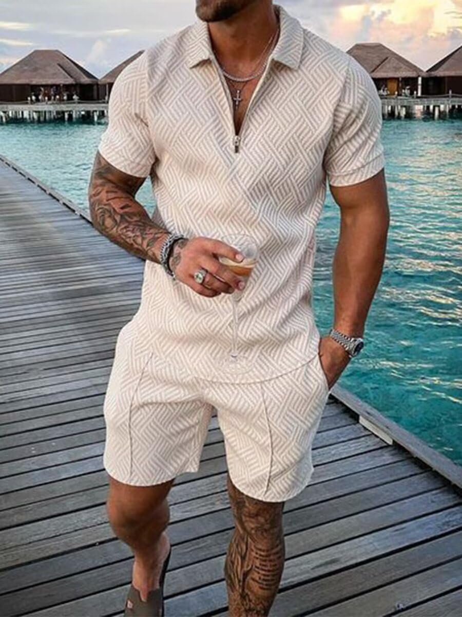 Mens Short Sets 2 Piece Outfits Polo Shirt Fashion Summer Tracksuits Casual Set Short Sleeve and Shorts Set for Men
