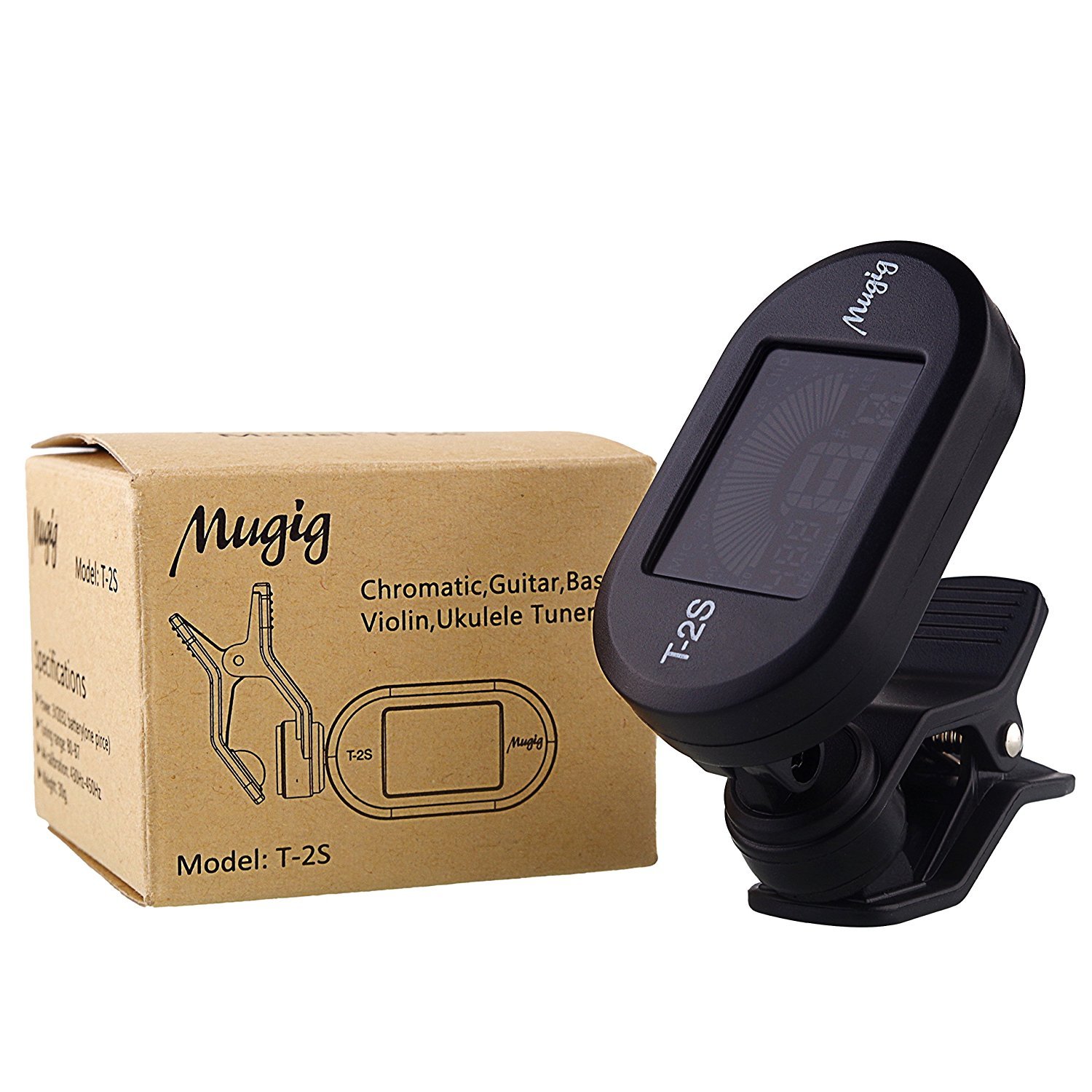 Mugig Tuner, Guitar Tuner, Multi-Functional Colorful LCD Display Clip on Tuner for Chromatic, Guitar, Bass, Ukulele and Violin, Battery Included, Auto Power-off