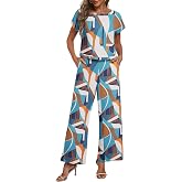 Lepunuo 2 Piece Sets for Women Summer Wide Leg Pants Matching Lounge Set | Cap Sleeve Crop Top,Travel Outfits for Women 2 Pie