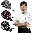 3 Packs Professional Head Scarf for Men and Women - Chef Gorro de para Hombre Cooking Skull Caps, Cook Hats, for Bandana Scarves Cover, Ribbon Kitchen Catering Turban Cap Multi