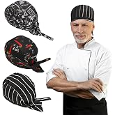 3 Packs Professional Head Scarf for Men and Women - Chef Gorro de para Hombre Cooking Skull Caps, Cook Hats, for Bandana Scarves Cover, Ribbon Kitchen Catering Turban Cap Multi