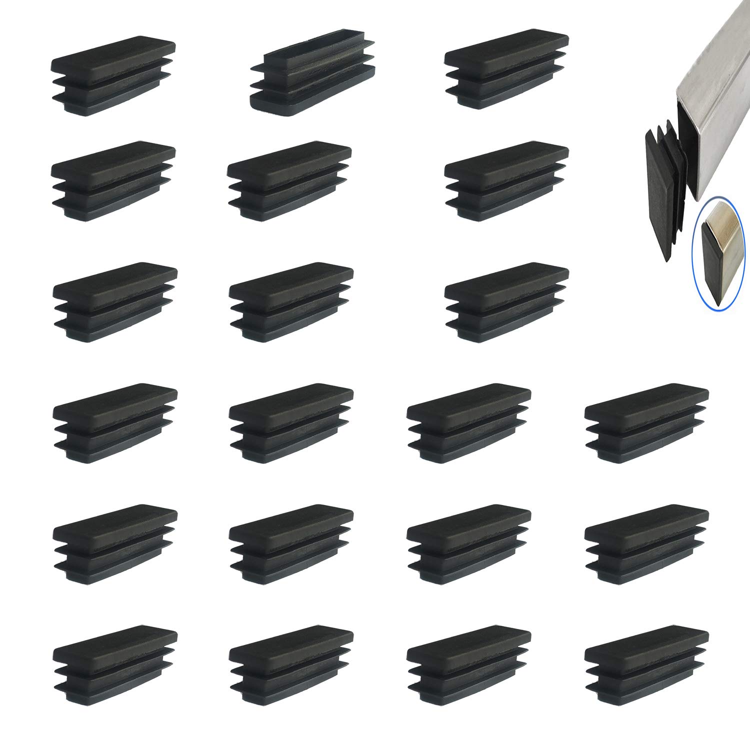 YouU 50x15mm Black Plastic Rectangular Furniture Chair Leg Foot Cover Cap 21 Pcs