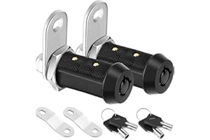 PTEROMY 2 Pack Cabinet Lock with Keys, 1-1/2'' Heavy Duty Tubular Cam Lock for RV Compartment Storage Locks, Full Set of RV Cam Locks (Black, 1-1/2'', 2 Pack)