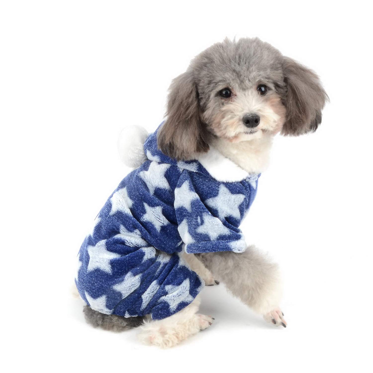 Zunea Small Dog Pyjamas Jumpsuit Puppy Hoodie Coat Clothes for Dogs Girl Boy Winter Warm Pajamas Outfits Overall Jumper Soft Pet Apparel Blue XXL (Pls Check the Size of Chest and Back Before Order)