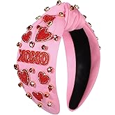 CEALXHENY Valentine’s Day Headband for Women Rhinestone Heart Headbands Red Pink Crystal Knotted Headband Valentine’s Day Hair Accessories Gifts (XO)