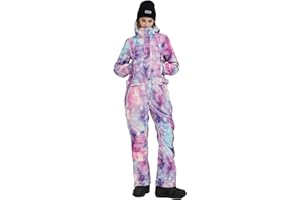 SNBOCON Womens One Piece Ski Suit Colorful Snowboard Snowsuits Jumpsuits Waterproof Hooded Warm Jackets Winter Outdoor