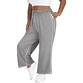 Tanst Sky Women's Plus Size Wide Leg Sweatpants Loose Fit Drawstring Baggy Lounge Sweat Pants with Pockets