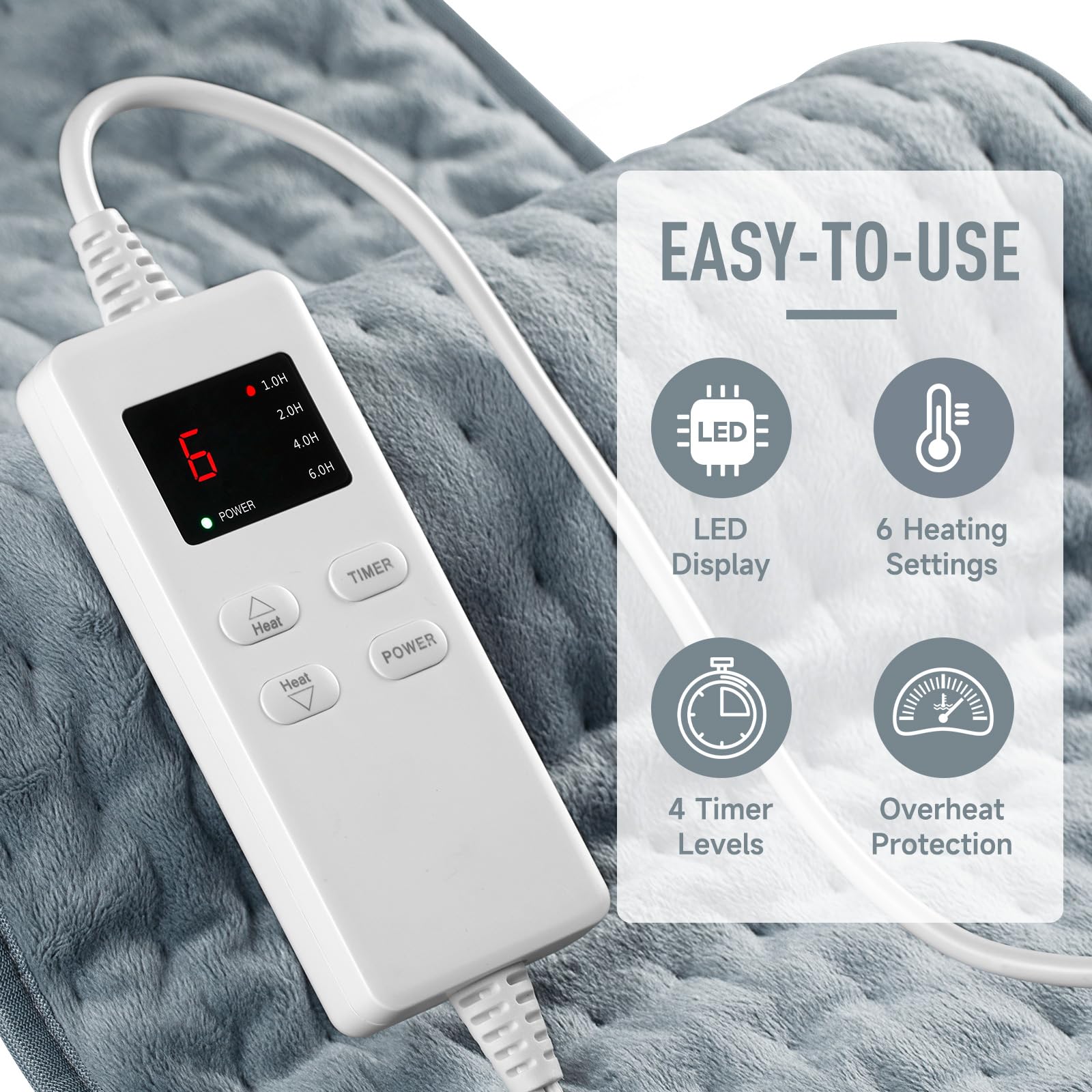 Heating Pad for Back Pain Relief & Cramps, KOT Heating Pads with Auto Shut Off Large, 6 Heat Settings Electric Heated Pad, Gifts for Women, Gifts for Men, 12