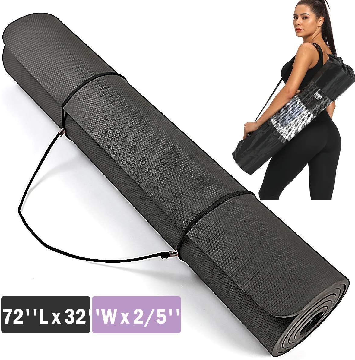 DEYACE Yoga Mat, Extra Thick & Wide Non Slip Workout Fitness Home Exercise Mats for Women Men, 72''L x 32''W x 2/5'' Thickness （Black） : Sports & Outdoors