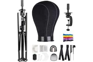 Neverland Beauty & Health 23 Inch Wig Stand Tripod with Head,Wig Head Stand with Mannequin head,Mannequin Head Stand with Canvas Head for Wigs,Manikin Head Set for Wigs Making Display(Black)