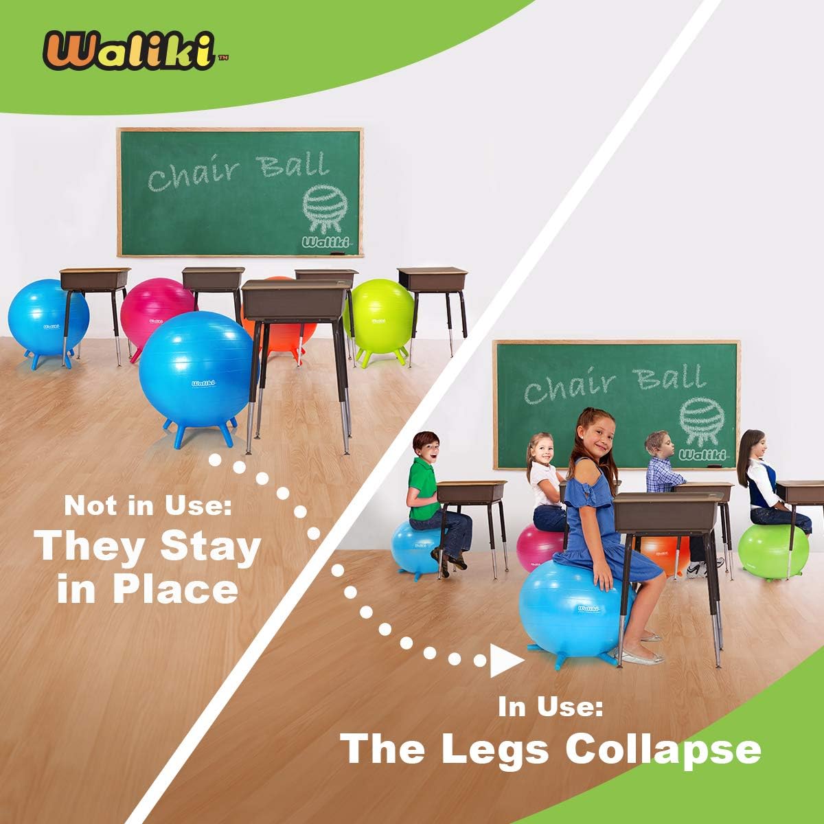 WALIKI Chair Ball Seat with Stability Legs for Kids | Flexible Classroom Seating | 20"/50CM Orange: Sports & Outdoors