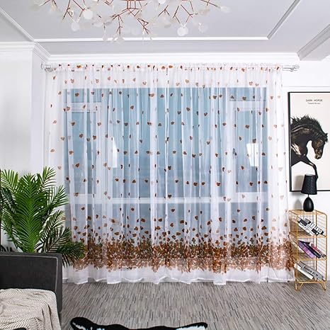 Amazon Kluma レースカーテン 花柄 断熱 半遮光 遮像 オシャレ 薄手 パーテーション 洗濯可能 目隠し Uvカット おしゃれ 1枚 ブラウン レースカーテン オンライン通販