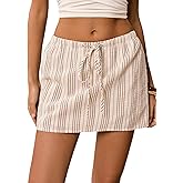 GORGLITTER Women's Striped Mini Drawstring Skirt Tie Front Coquette Skirts with Pockets