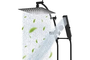 Hibbent All Metal CUPC Certified 10'' Rainfall Shower Head, Dual Shower Head Combo, High Pressure Handheld 4 Sprays Shower Wa