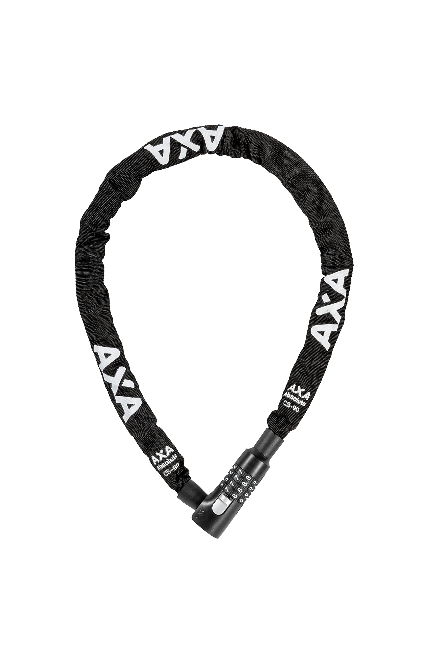 AXA Absolute Code C5-90 - Bicycle Combination Lock - Chain Lock - Security Level 7 - Steel Links 5 mm - Length 90 cm - Black Polyester Cover