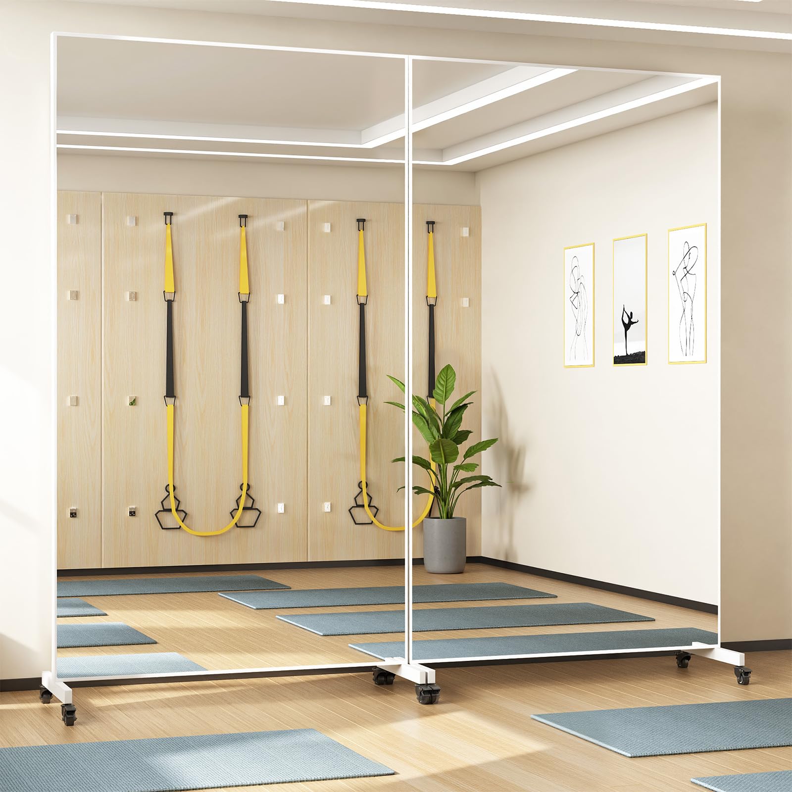 Photo 1 of Home Gym Rolling Mirror 82"x44" – Extra Large Full Length Mirror with Wheels, Mobile Tempered Glass Floor Mirror, 360° Swivel, for Workout, Garage, Dance Studio, Yoga, Bedroom, White