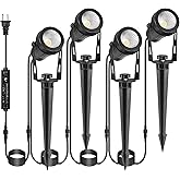 Outdoor Landscape Lighting, 4 Pack LED Outdoor Spot Lights with Transformers, 12V Warm White Low Voltage Landscape Lights IP65 Waterproof Plug in Spotlight for Yard House Pathway Tree Pools