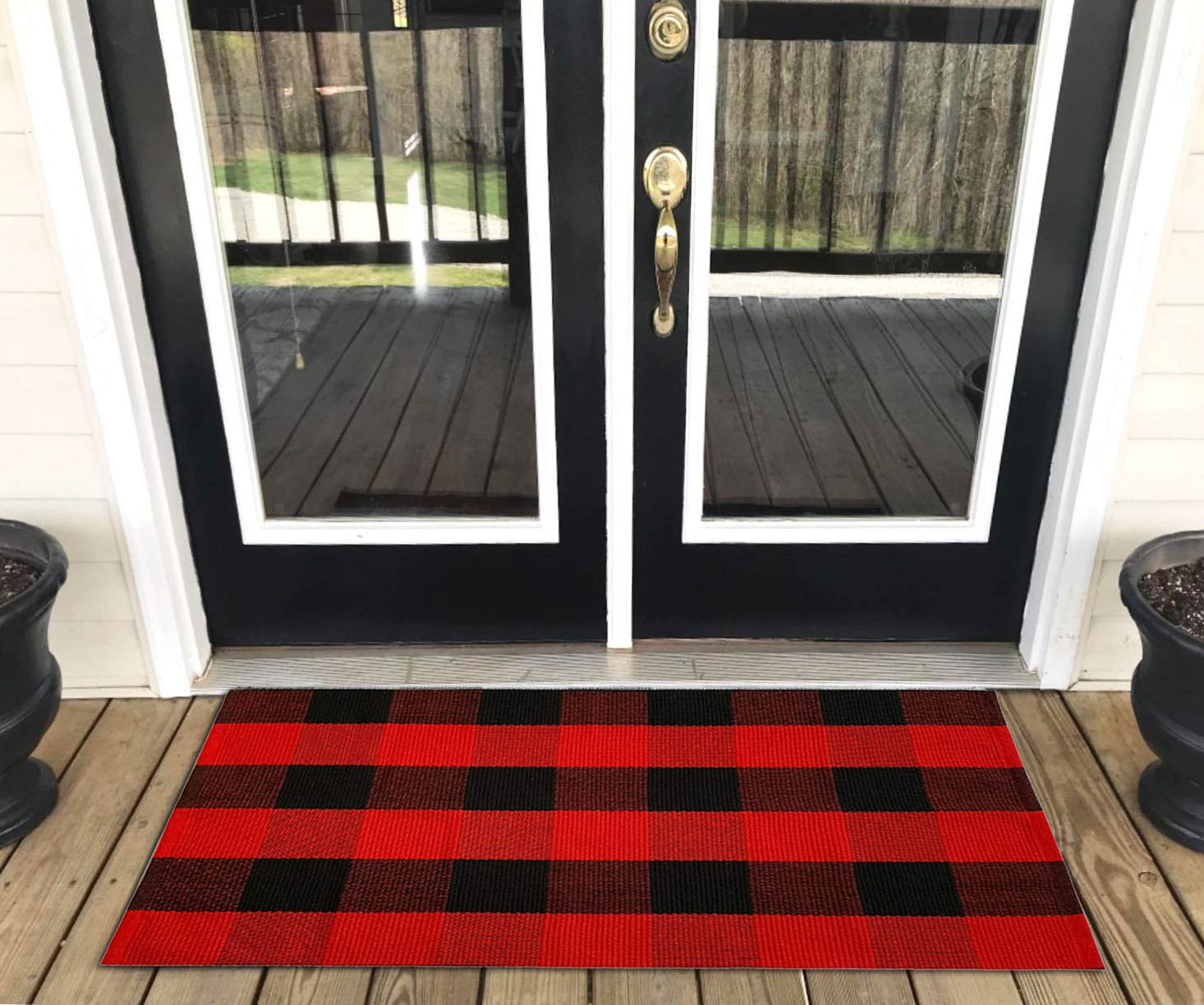 Levinis Buffalo Plaid Rug 2'×3' for Kitchen/Bathroom/Entry Way/Laundry Room/Living Room, Red&Black