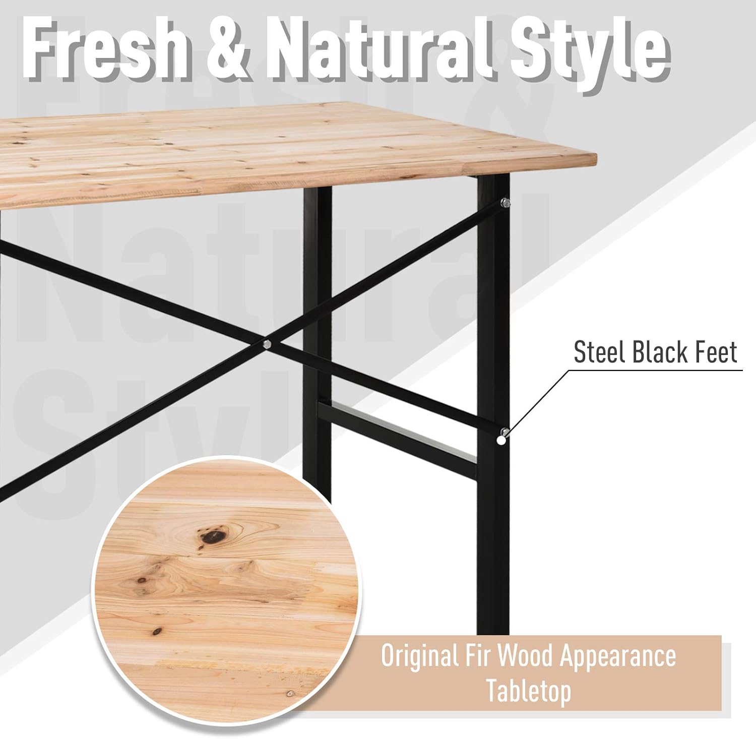 HOMCOM 46"L x 28"W Fir Wood Work Table with X-Shape Bracket for High Stability, and Large Tabletop, Natural/Black - - 