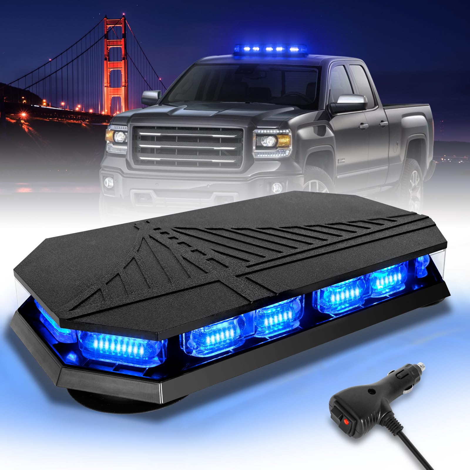 Photo 1 of ***Lights do not work***HLauto 406D Rooftop Emergency Strobe Lights Bar, 102 LED Blue Mini Beacon Safety Flashing Warning Traffic Lights Bar w/Magnetic Base for 12-24V Trucks, Construction Vehicles, Snowplow, Cars***Lights do not work***