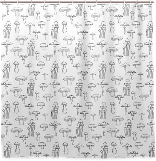 Amazon Ninehasa シャワーカーテン 防水 ポリエステル 風呂カーテン 浴室 おしゃれ かわいい きのこのモノクロ落書きアートプリント 取付 簡単 浴室 間仕切り カーテンリング付属 シャワーカーテン ホーム キッチン オンライン通販